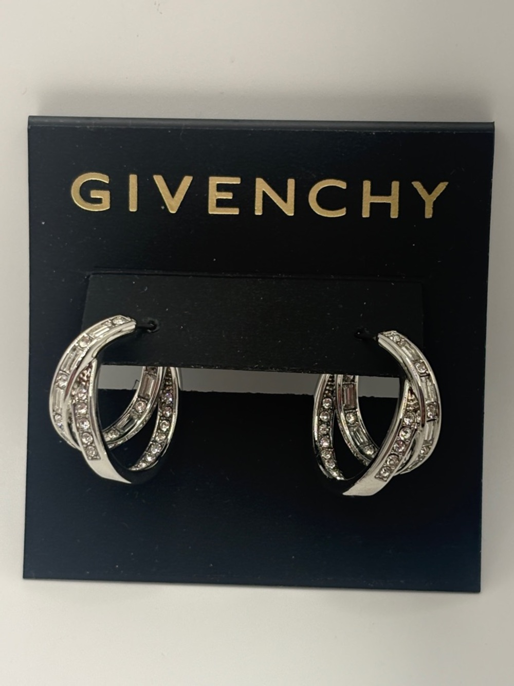 Givenchy Silver-Tone Crystal Interlock Hoop Earrings